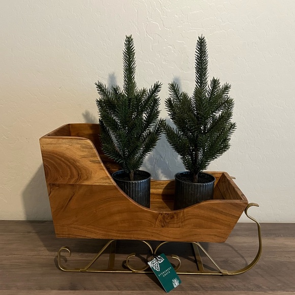 NEW Wooden Santa Sleigh with Gold Metal Accents Made in India Evergreen Grove - Picture 5 of 15